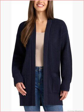 Open Front Long Sleeve Combed Cotton Cardigan Sweater with Pockets